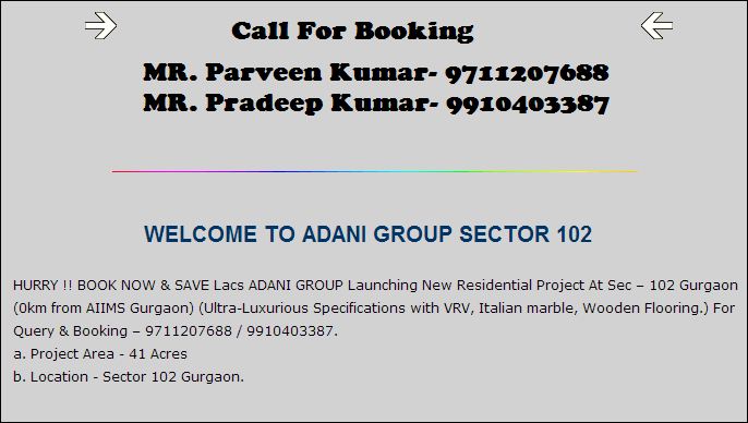 Adani Dwarka Expressway @ 9711207688Real EstateApartments  For SaleGurgaonSushant Lok