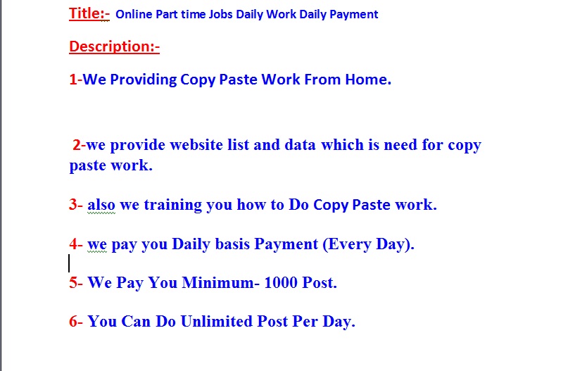 Online Part Time Jobs Daily Work Daily Payment