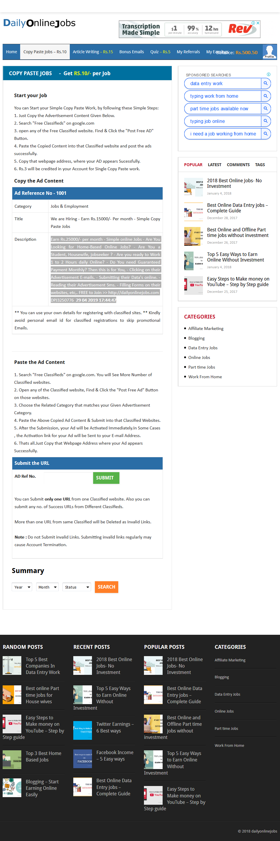 We are Hiring - Earn Rs.15000/- Per month - Simple Copy Paste Jobs