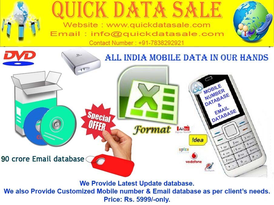 All India 90 Crore Mobile Numbers & Email Database at Rs.5999 onlyServicesBusiness OffersCentral DelhiNizamuddin