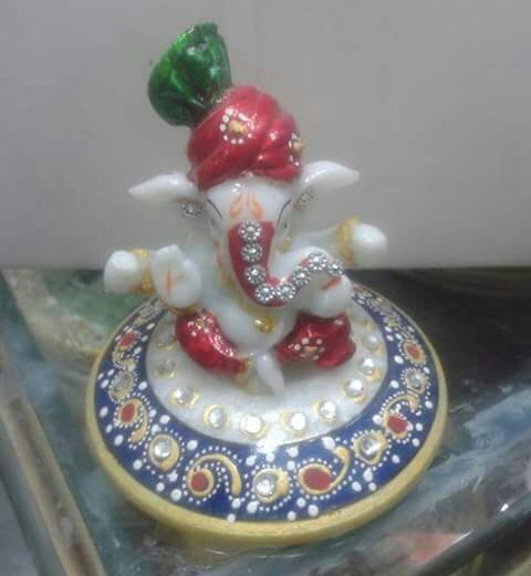 Marble Chowki with Resin Ganesh
