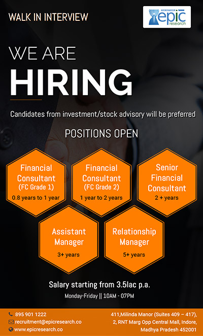 Various Job Openings in Epic ResearchServicesInvestment - Financial PlanningAll Indiaother