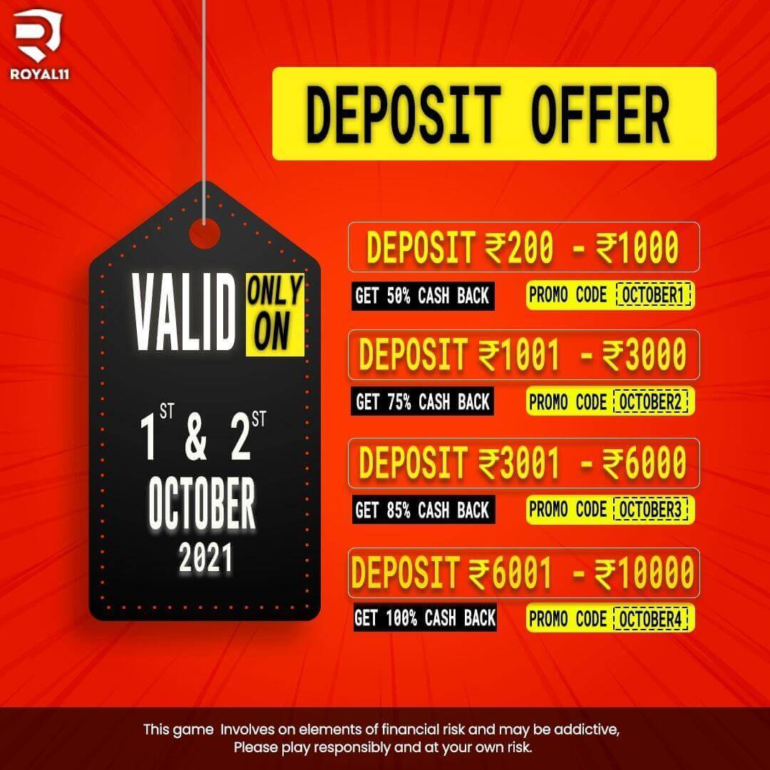 Royal11 October Deposit OfferBuy and SellTicketsAll IndiaBus Stations