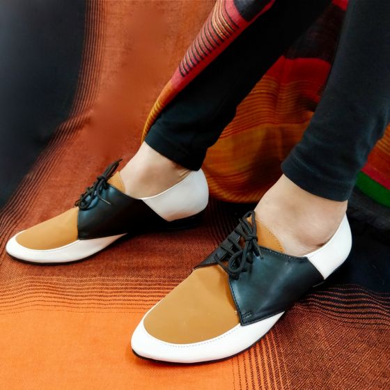 Buy Sienna Tan, White And Black Derby Oxford Flat Shoes for Women at PAIO Shoes