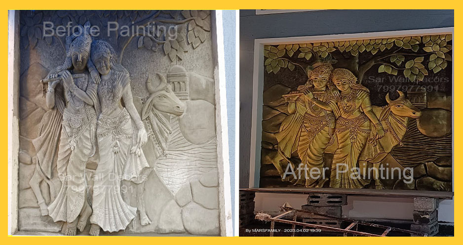 Before And After Radha Krishna Wall Mural Design From GajularamaramServicesAll India