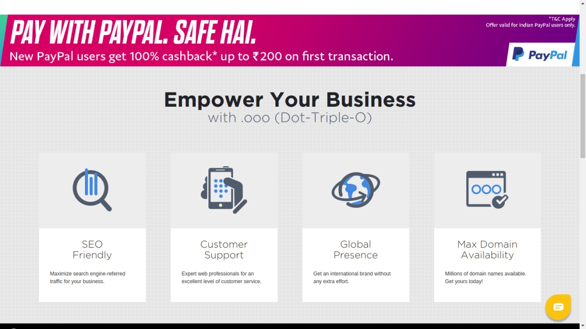 Free domain name : Buy .ooo paypal 100% cashback offer