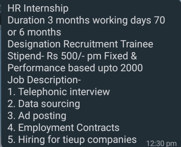 Humam resources internJobsAll India