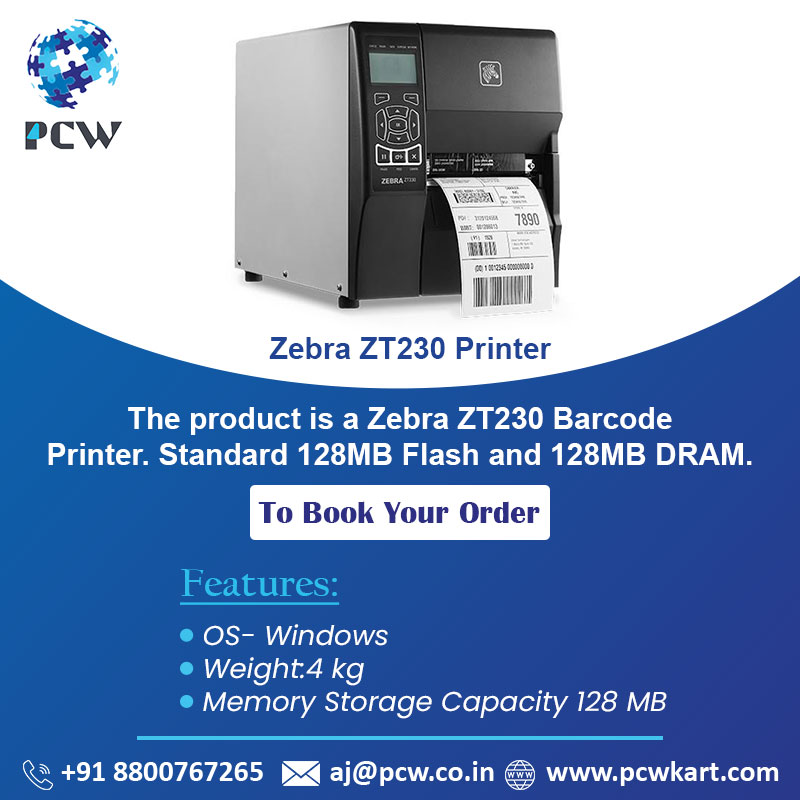 The product is a Zebra ZT230 Barcode Printer. Standard 128MB Flash and 128MB DRAM.Computers and MobilesComputer PeripheralsSouth DelhiNehru Place