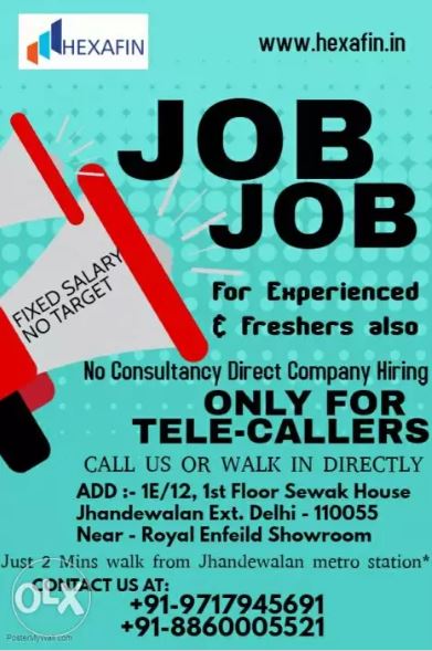 Urgent Hiring for Tele Marketing ExecutiveJobsBanking Finance InsuranceCentral DelhiJhandewalan Extension