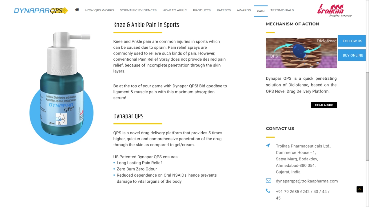 Dynapar Qps - knee Pain relief spray online for sports