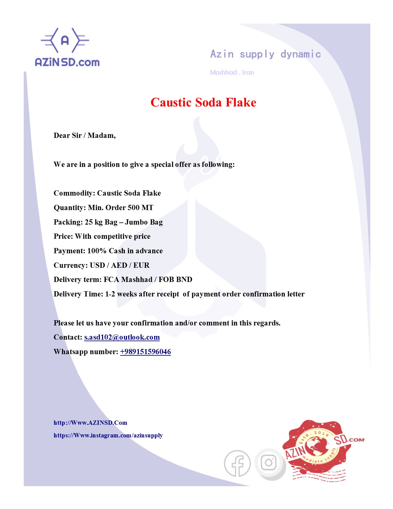 Sell of caustic soda flakes