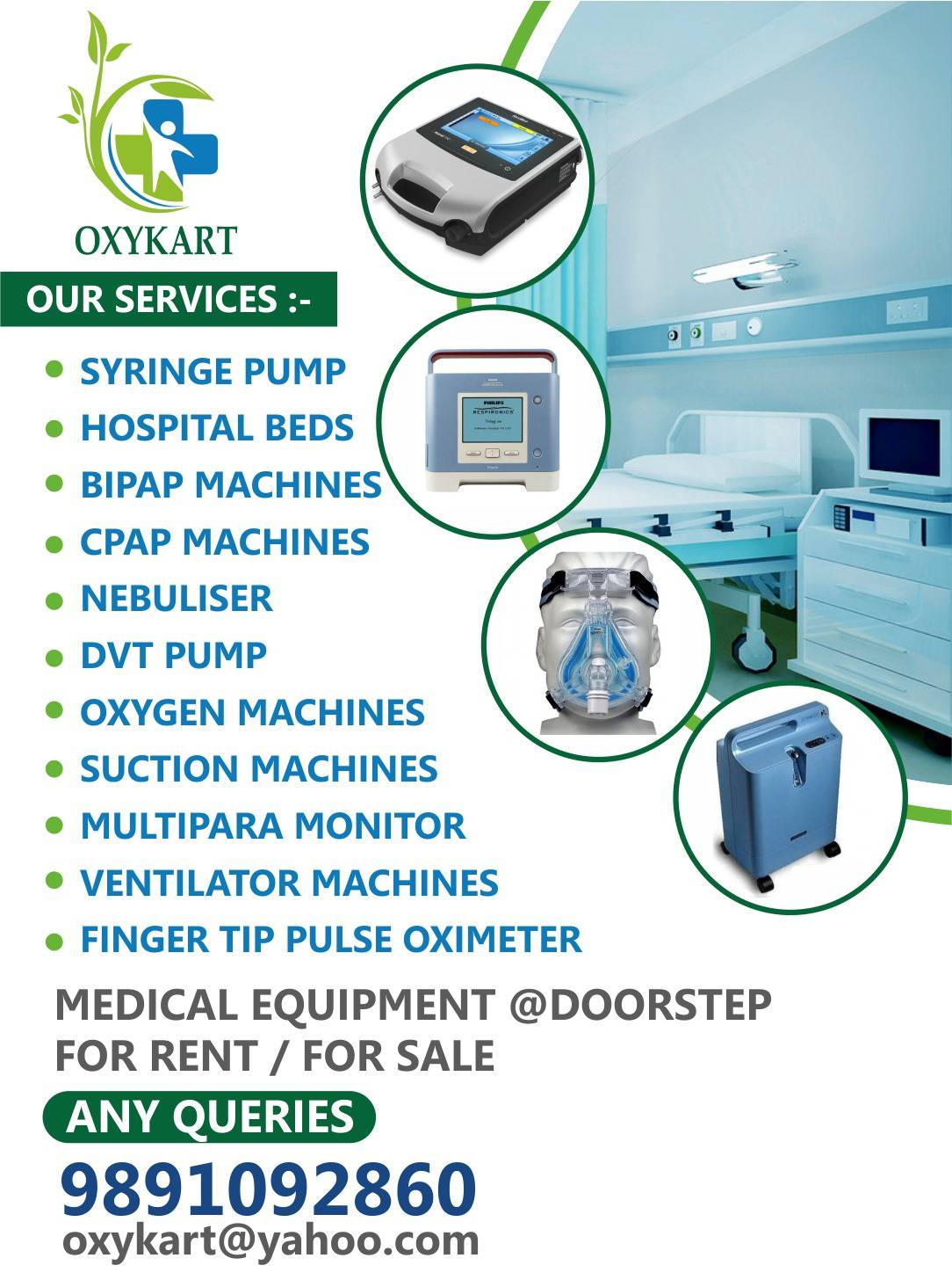 BIPAP AUTO CPAP OXYGEN Concentrator Hire or Buy- OXYKART At Best Prices in DELHI NCRServicesHealth - FitnessWest DelhiRohini