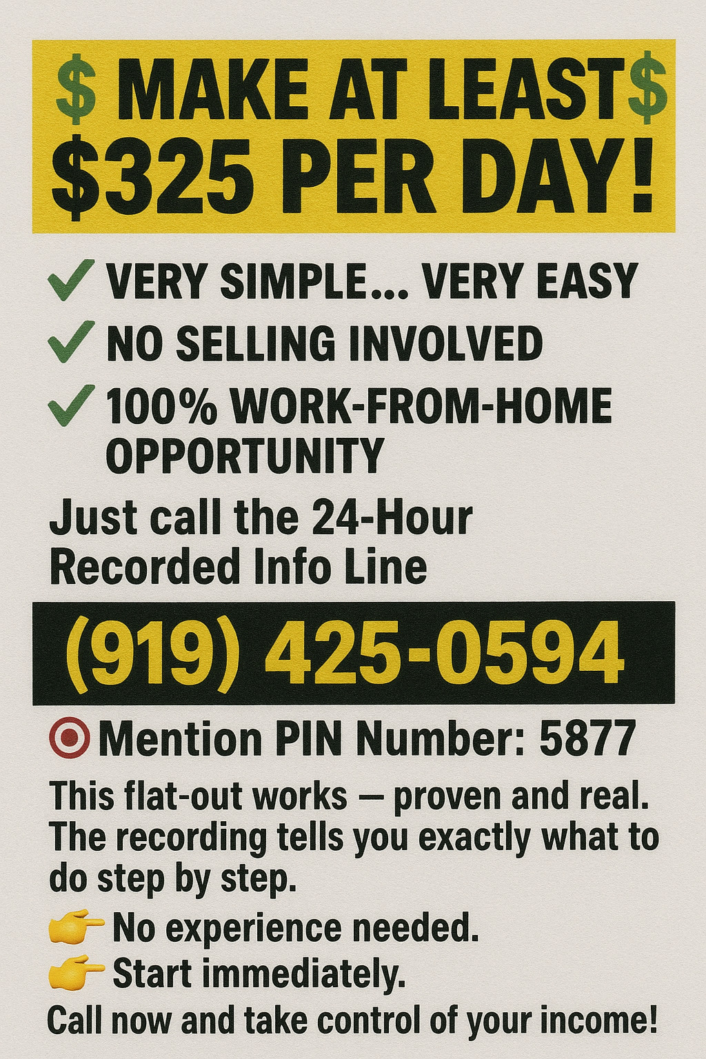 MAKE AT LEAST $325 PER DAY!