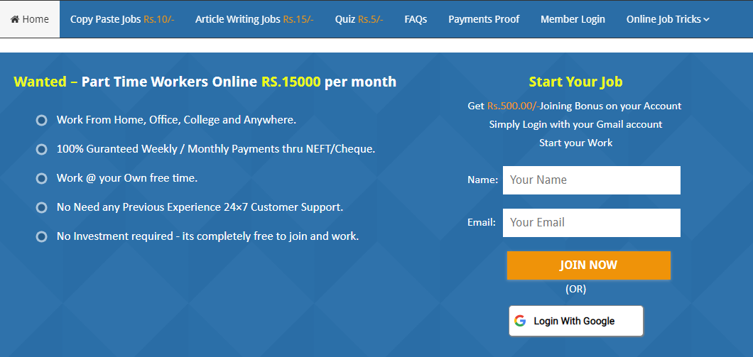 We are Hiring - Earn Rs.15000/- Per month - Simple Copy Paste Jobs