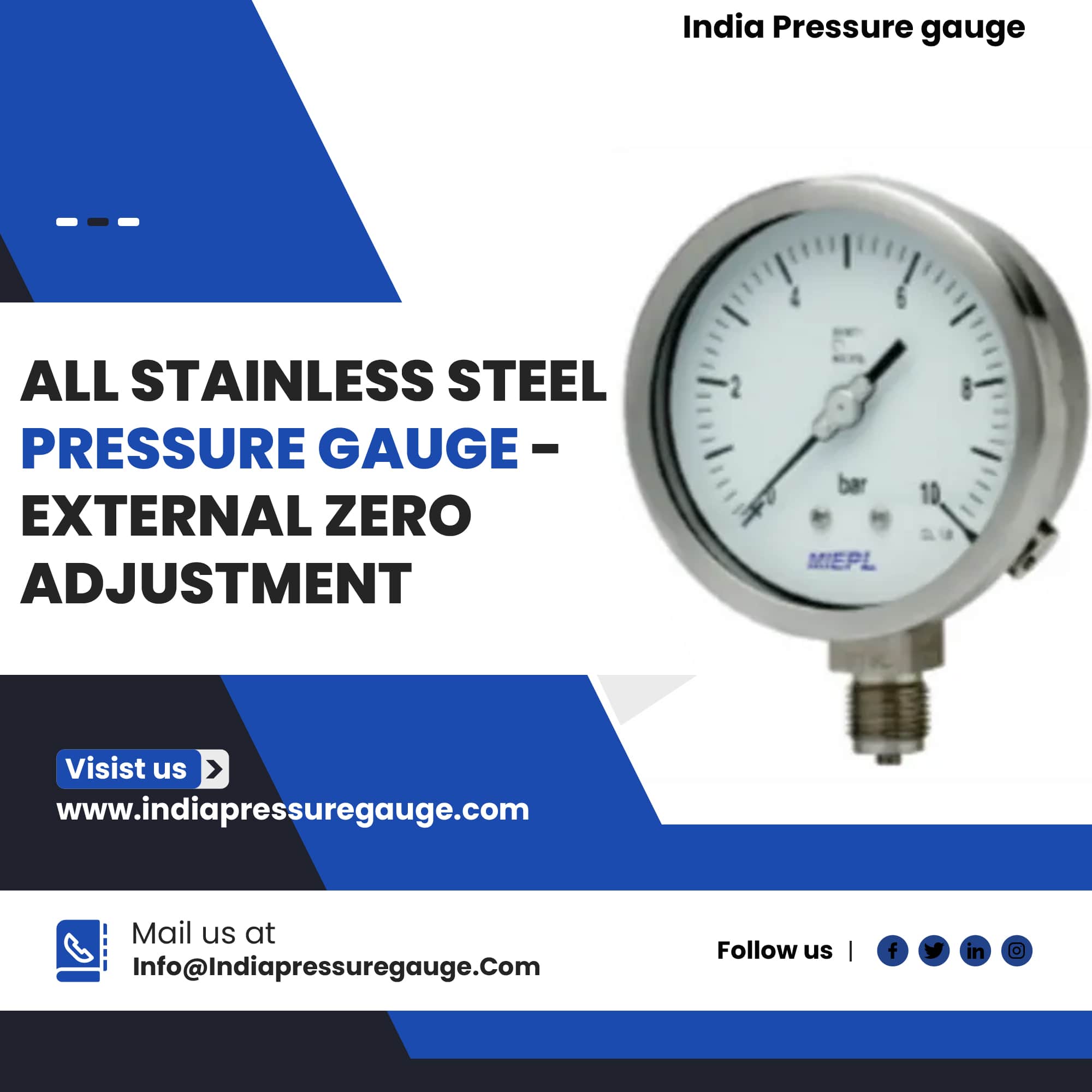 All Stainless Steel Pressure Gauge - External Zero Adjustment | India Pressure GaugeBuy and SellElectronic ItemsAll Indiaother
