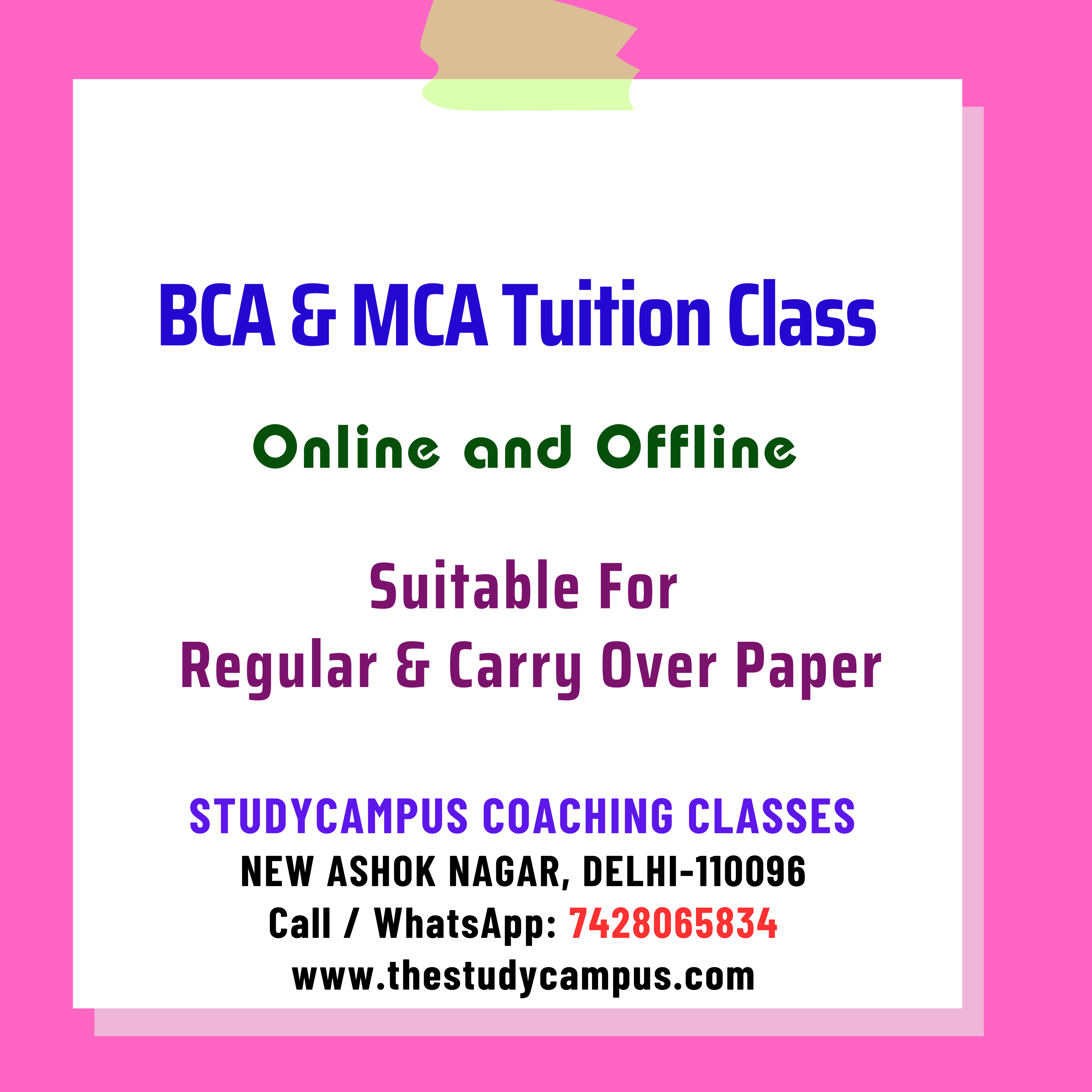 BCA & MCA Tuition ClassesEducation and LearningCoaching ClassesEast DelhiVasundhara Enclave